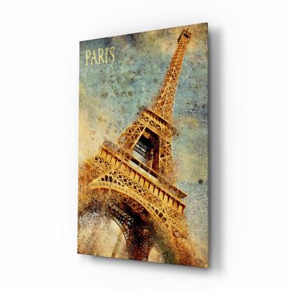 Golden Grunge Paris Eiffel Glass Wall Art