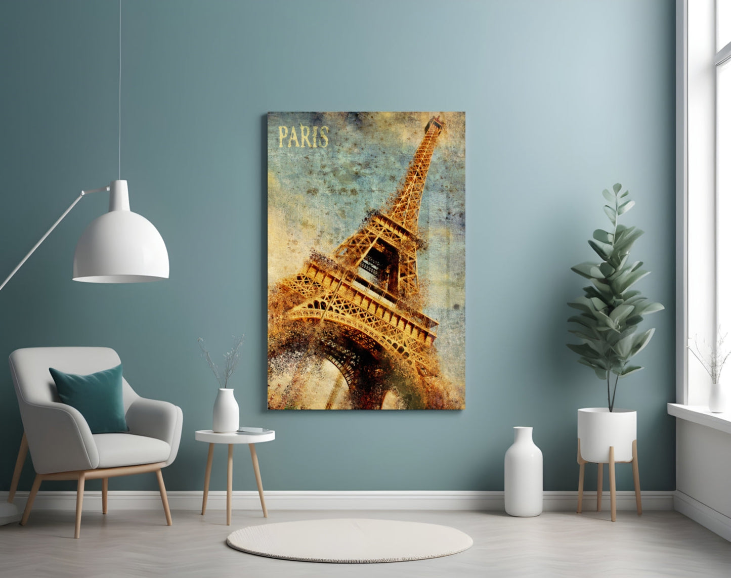 Golden Grunge Paris Eiffel Glass Wall Art