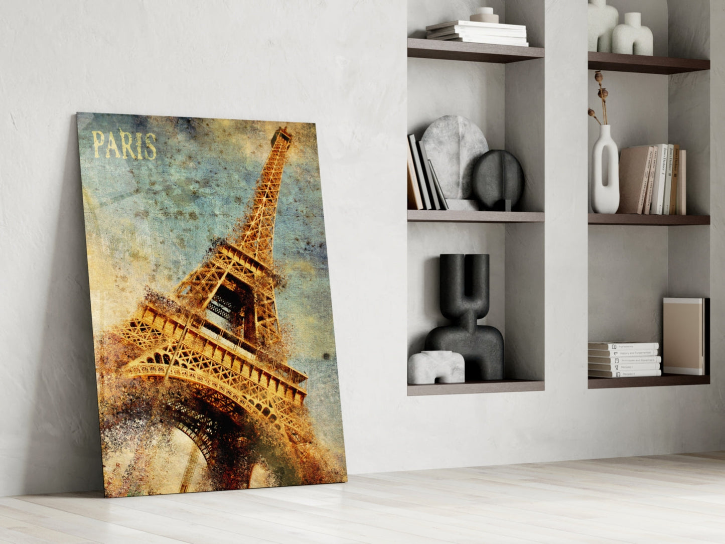 Golden Grunge Paris Eiffel Glass Wall Art