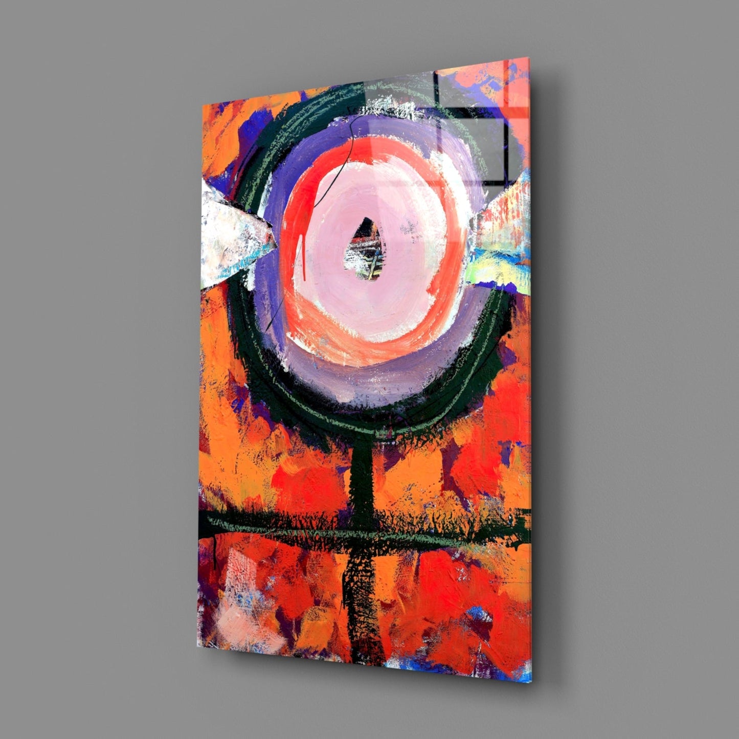 Orange Circular Totem Abstract Glass Wall Art