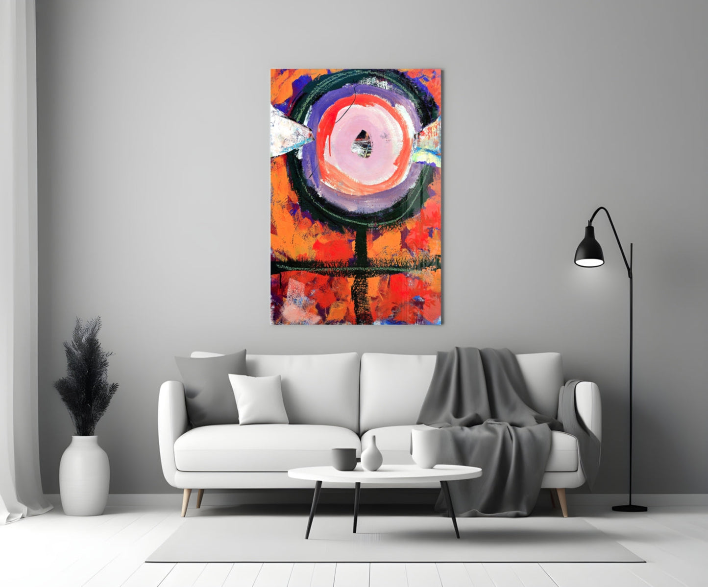 Orange Circular Totem Abstract Glass Wall Art