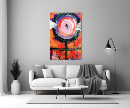 Orange Circular Totem Abstract Glass Wall Art