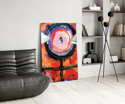 Orange Circular Totem Abstract Glass Wall Art