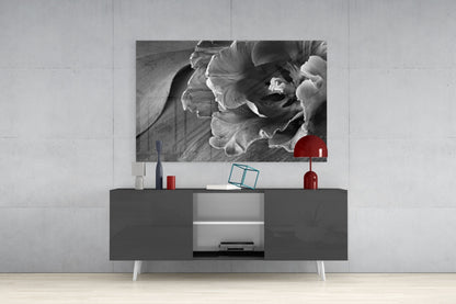 Monochrome Parrot Tulip Glass Wall Art