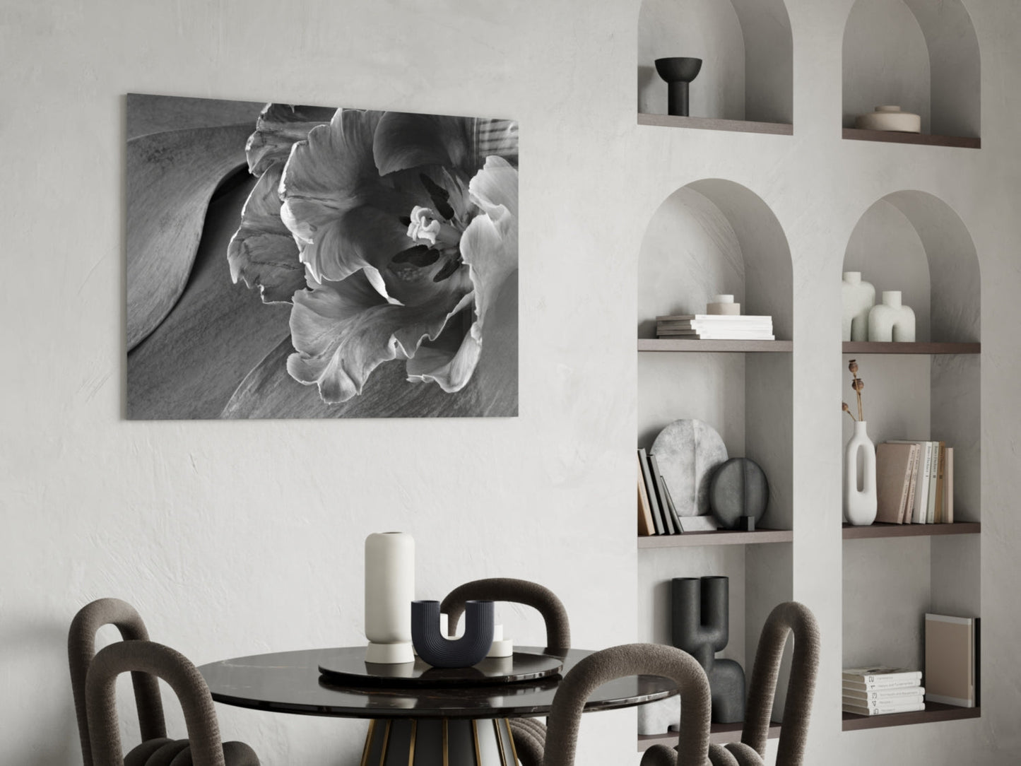 Monochrome Parrot Tulip Glass Wall Art