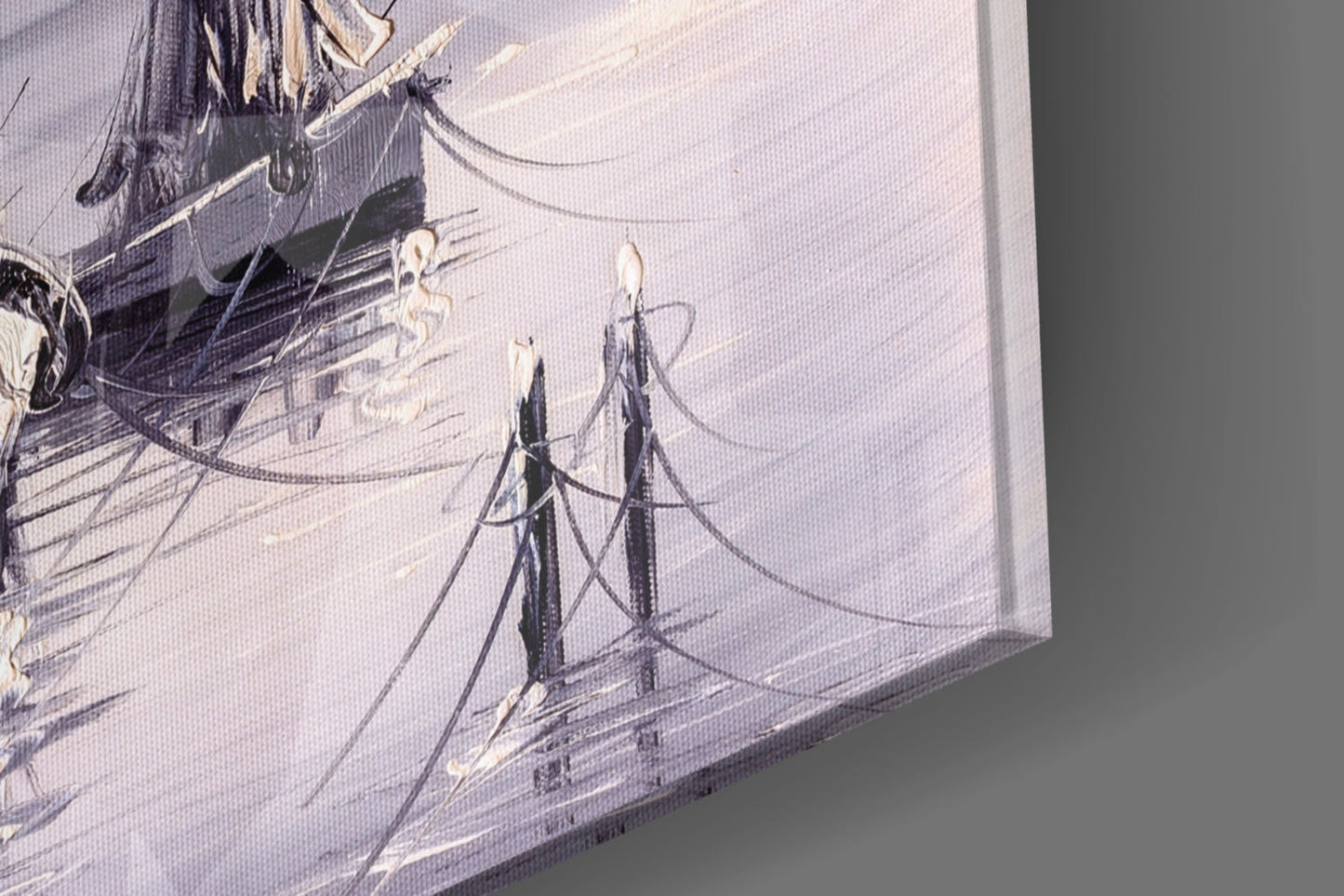 Moonlit Tall Ships In Lavender Mist Glass Wall Art