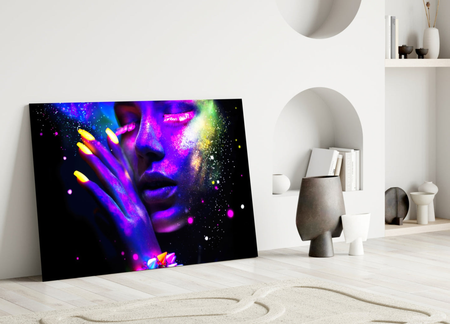 Neon Paint Face Glowing Nails Glass Wall Art