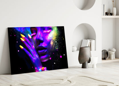 Neon Paint Face Glowing Nails Glass Wall Art