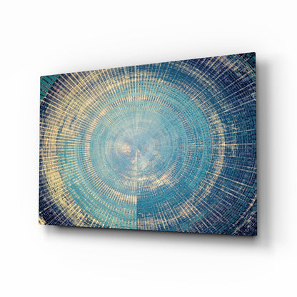 Blue and Gold Radial Rings Mosaic Glass Wall Art