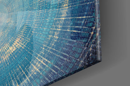 Blue and Gold Radial Rings Mosaic Glass Wall Art