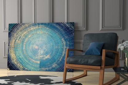 Blue and Gold Radial Rings Mosaic Glass Wall Art