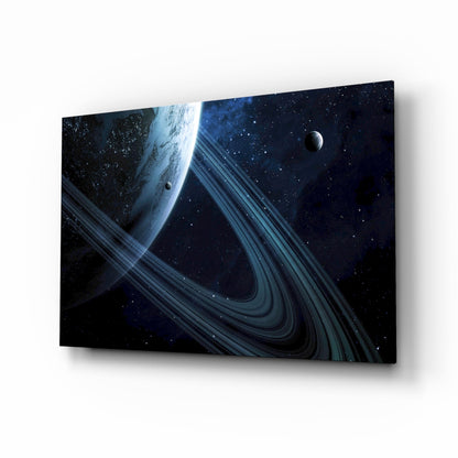 Blue Ringed Planet Glass Wall Art