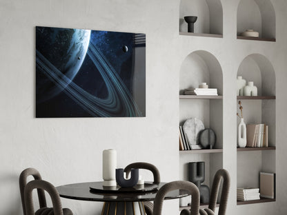 Blue Ringed Planet Glass Wall Art