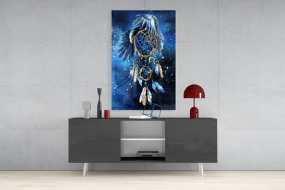 Eagle Wings Starry Dreamcatcher Glass Wall Art