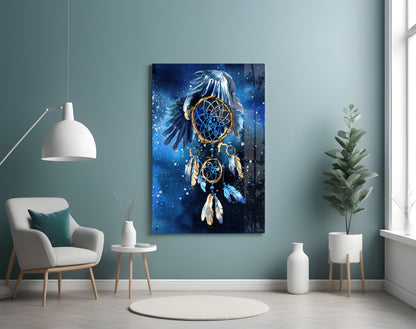 Eagle Wings Starry Dreamcatcher Glass Wall Art