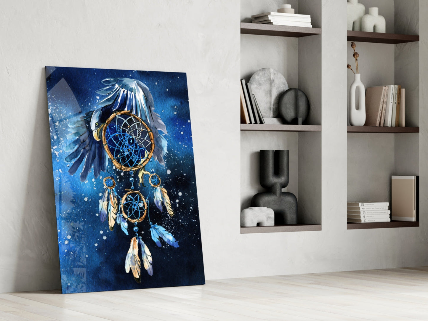 Eagle Wings Starry Dreamcatcher Glass Wall Art