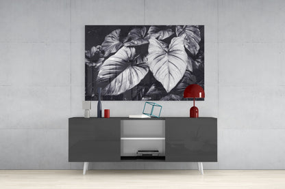 Monochrome Jungle Leaves Glass Wall Art