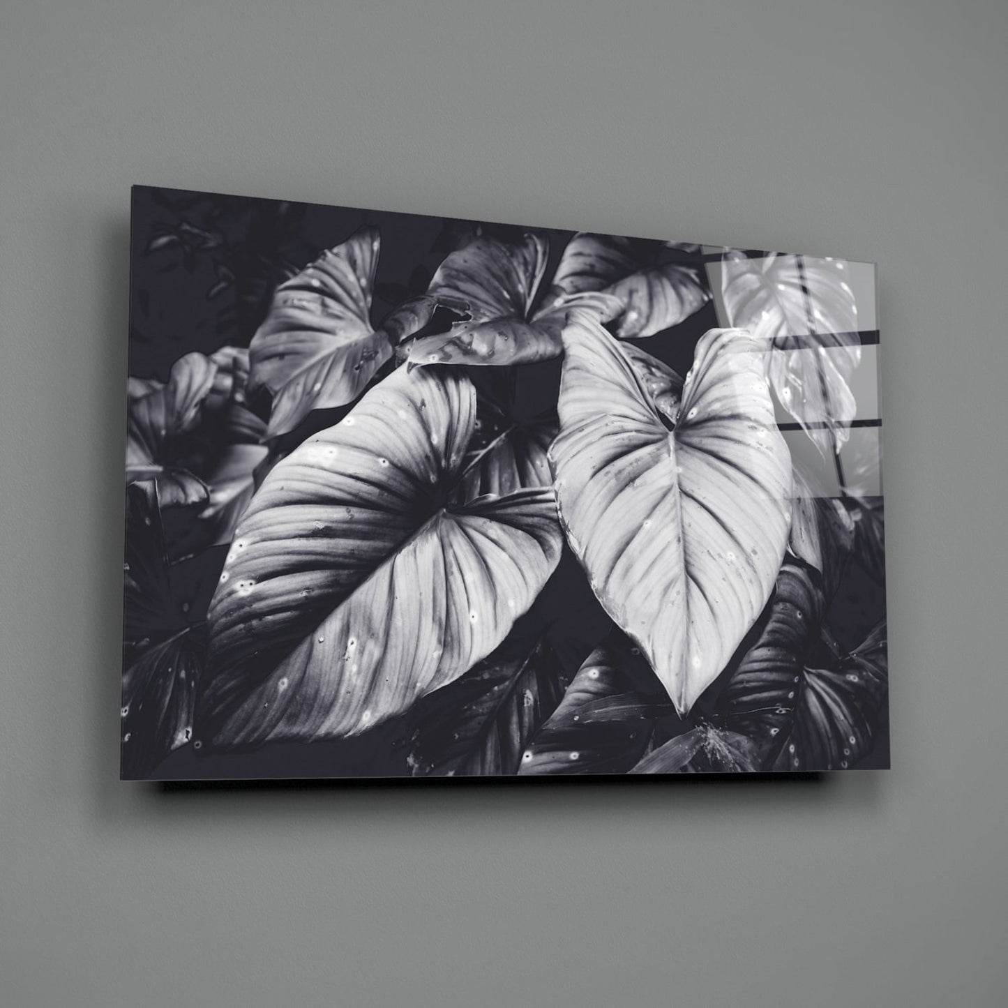 Monochrome Jungle Leaves Glass Wall Art