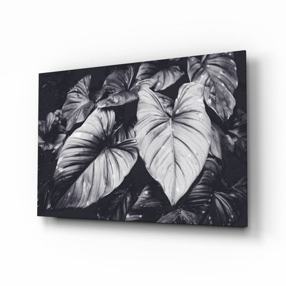 Monochrome Jungle Leaves Glass Wall Art
