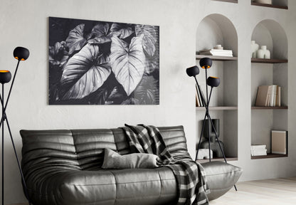 Monochrome Jungle Leaves Glass Wall Art