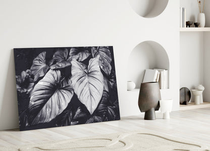 Monochrome Jungle Leaves Glass Wall Art