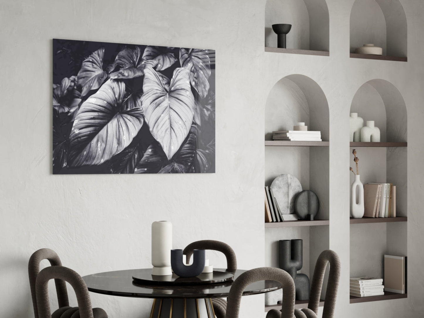 Monochrome Jungle Leaves Glass Wall Art