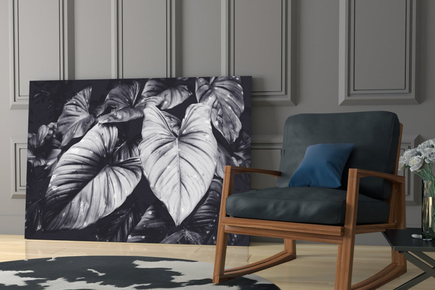 Monochrome Jungle Leaves Glass Wall Art
