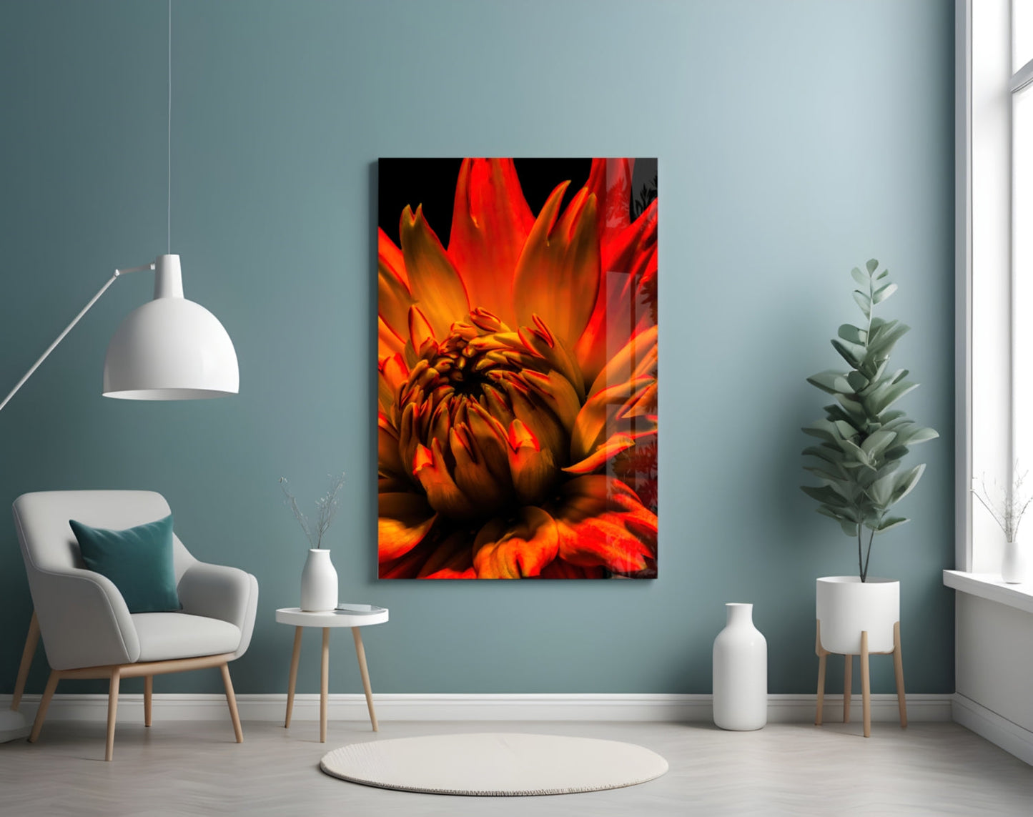 Blazing Orange Spider Dahlia Glass Wall Art