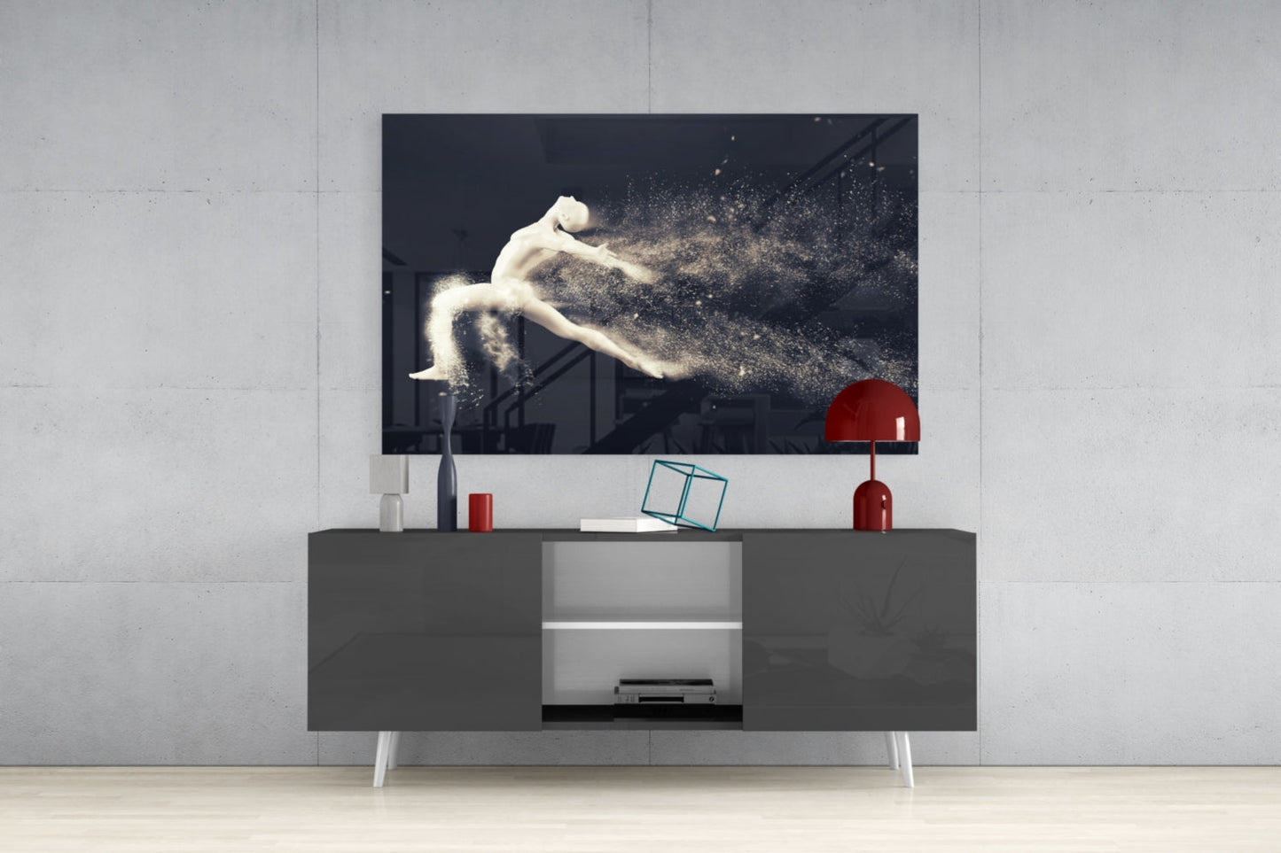 Sculpted Dancer Bursting Into Particles Glass Wall Art