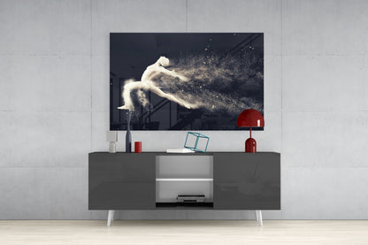 Sculpted Dancer Bursting Into Particles Glass Wall Art