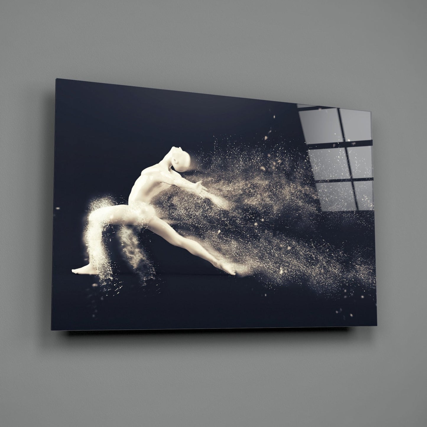 Sculpted Dancer Bursting Into Particles Glass Wall Art