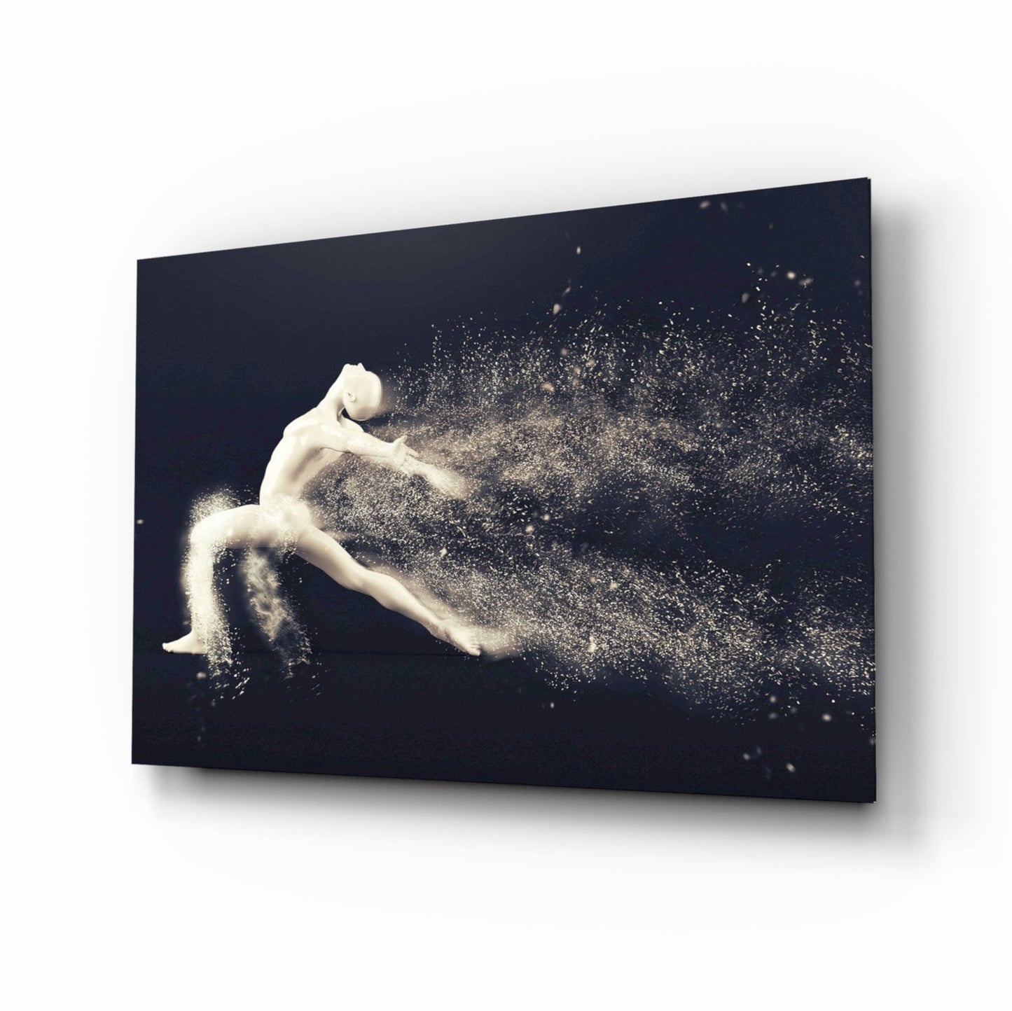Sculpted Dancer Bursting Into Particles Glass Wall Art