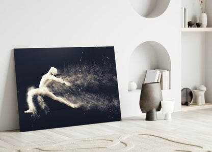 Sculpted Dancer Bursting Into Particles Glass Wall Art