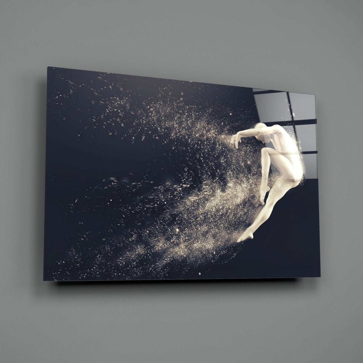 Leaping Dancer Dissolving Into Dust Glass Wall Art