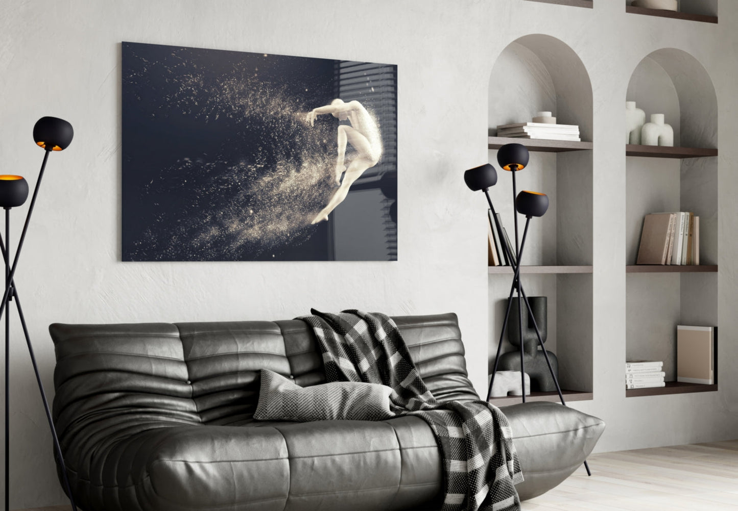 Leaping Dancer Dissolving Into Dust Glass Wall Art