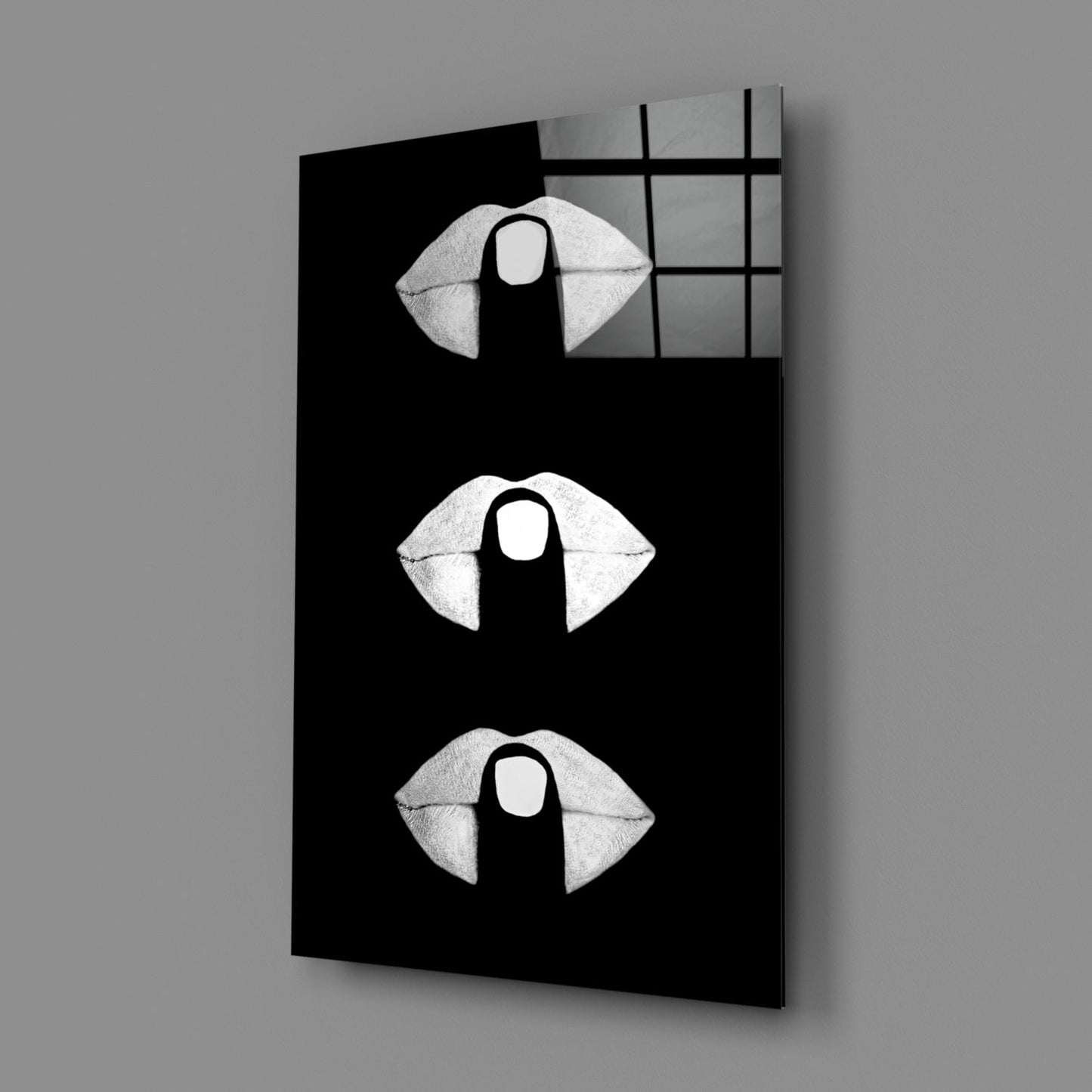 White Lips Trio on Black Glass Wall Art