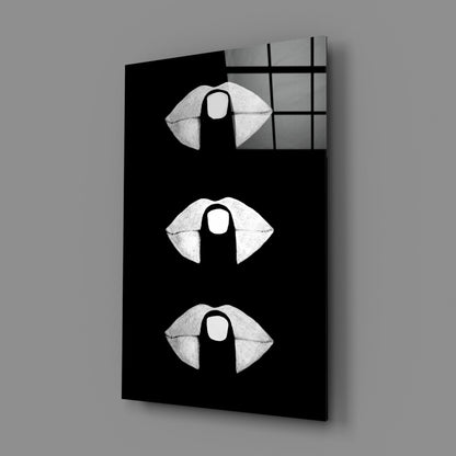 White Lips Trio on Black Glass Wall Art