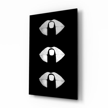 White Lips Trio on Black Glass Wall Art