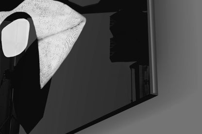 White Lips Trio on Black Glass Wall Art
