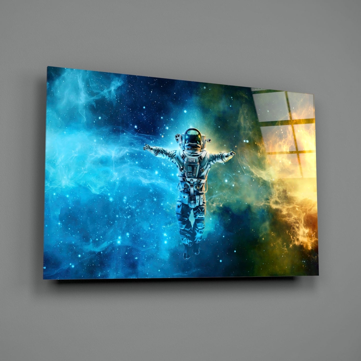 Arms Wide Nebula Astronaut Glass Wall Art