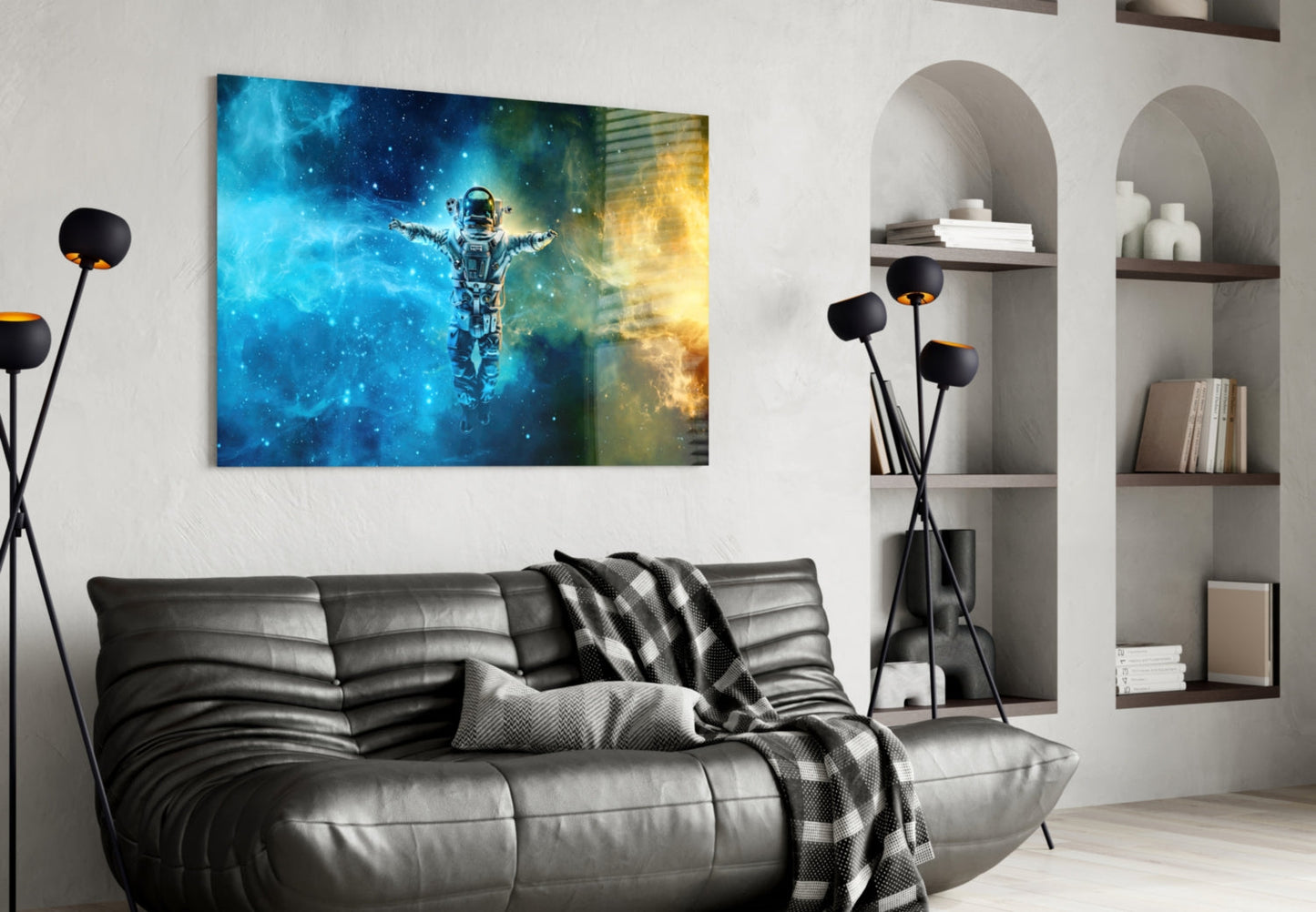 Arms Wide Nebula Astronaut Glass Wall Art