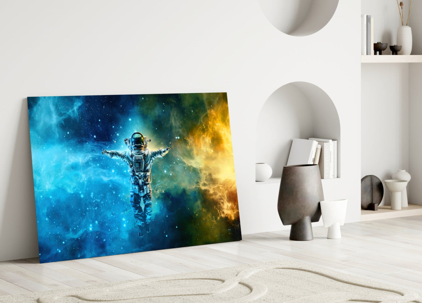 Arms Wide Nebula Astronaut Glass Wall Art
