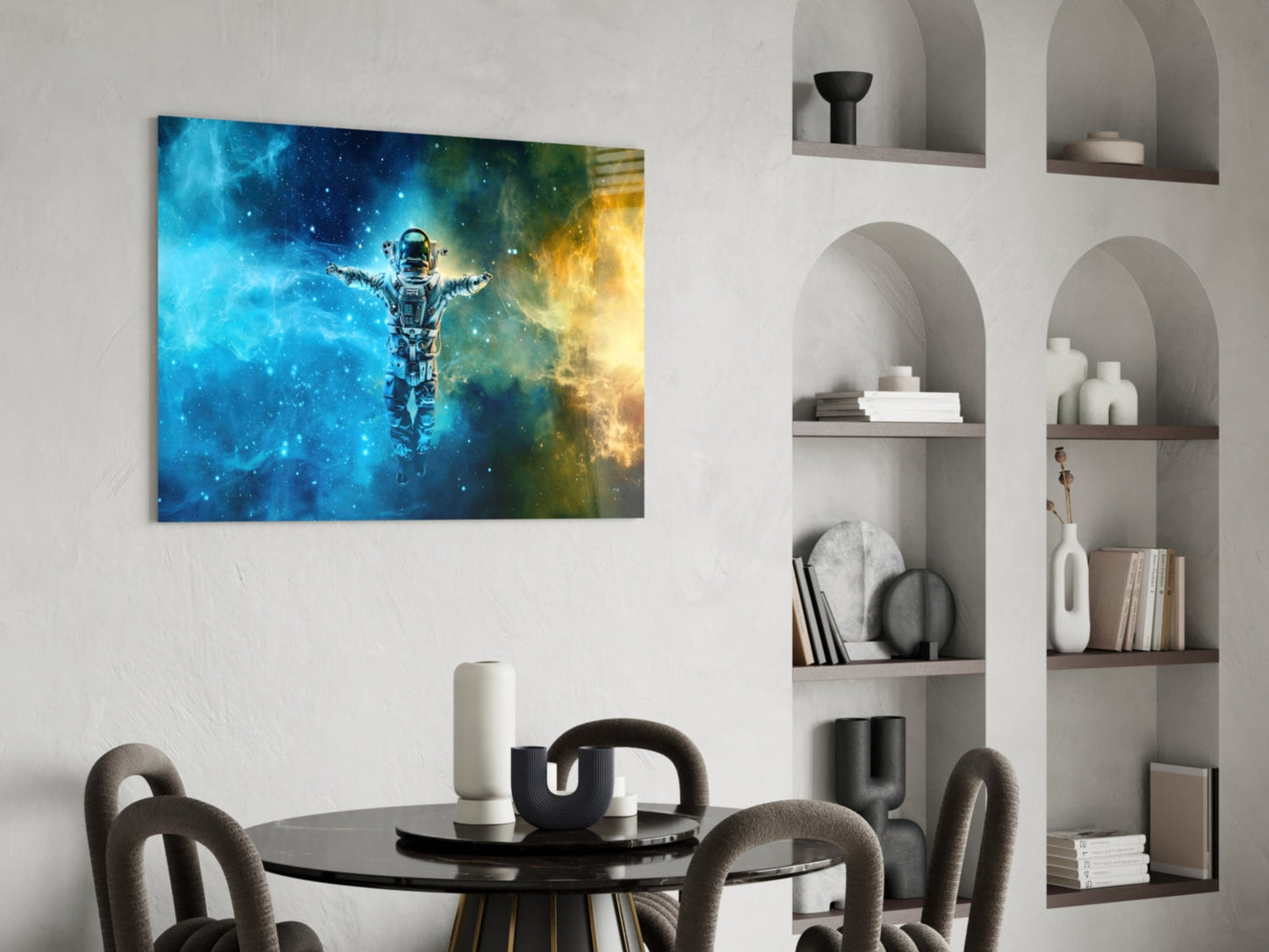 Arms Wide Nebula Astronaut Glass Wall Art