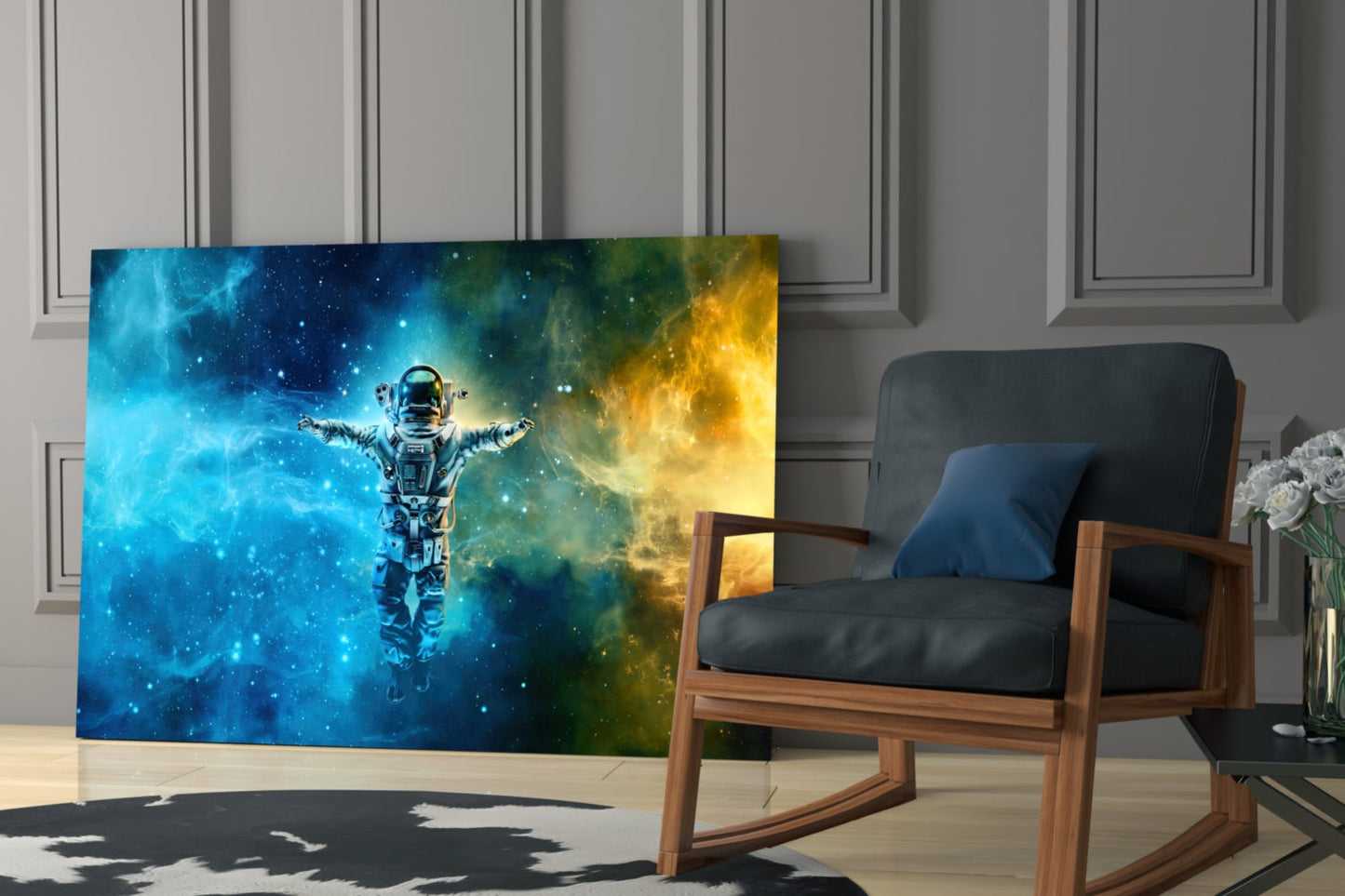 Arms Wide Nebula Astronaut Glass Wall Art