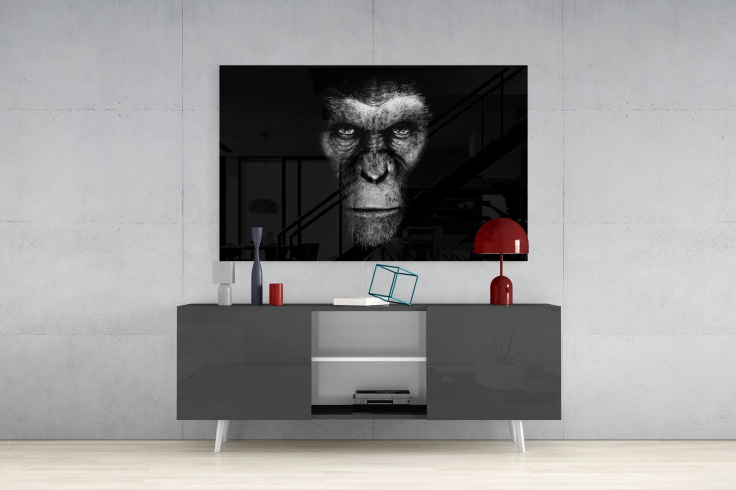 Black And White Ape Portrait Glass Wall Art