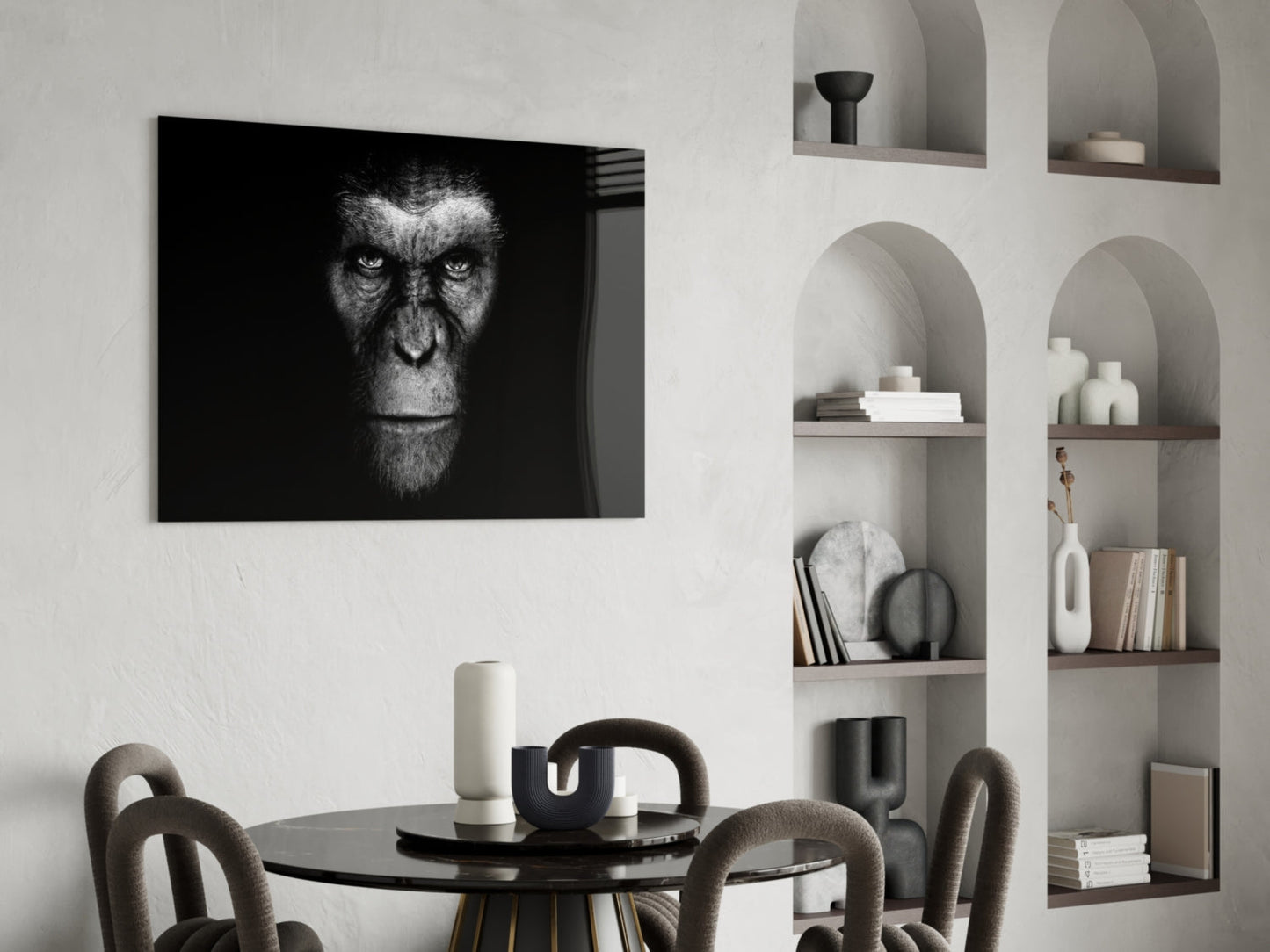 Black And White Ape Portrait Glass Wall Art