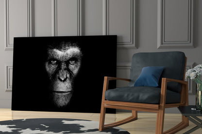 Black And White Ape Portrait Glass Wall Art