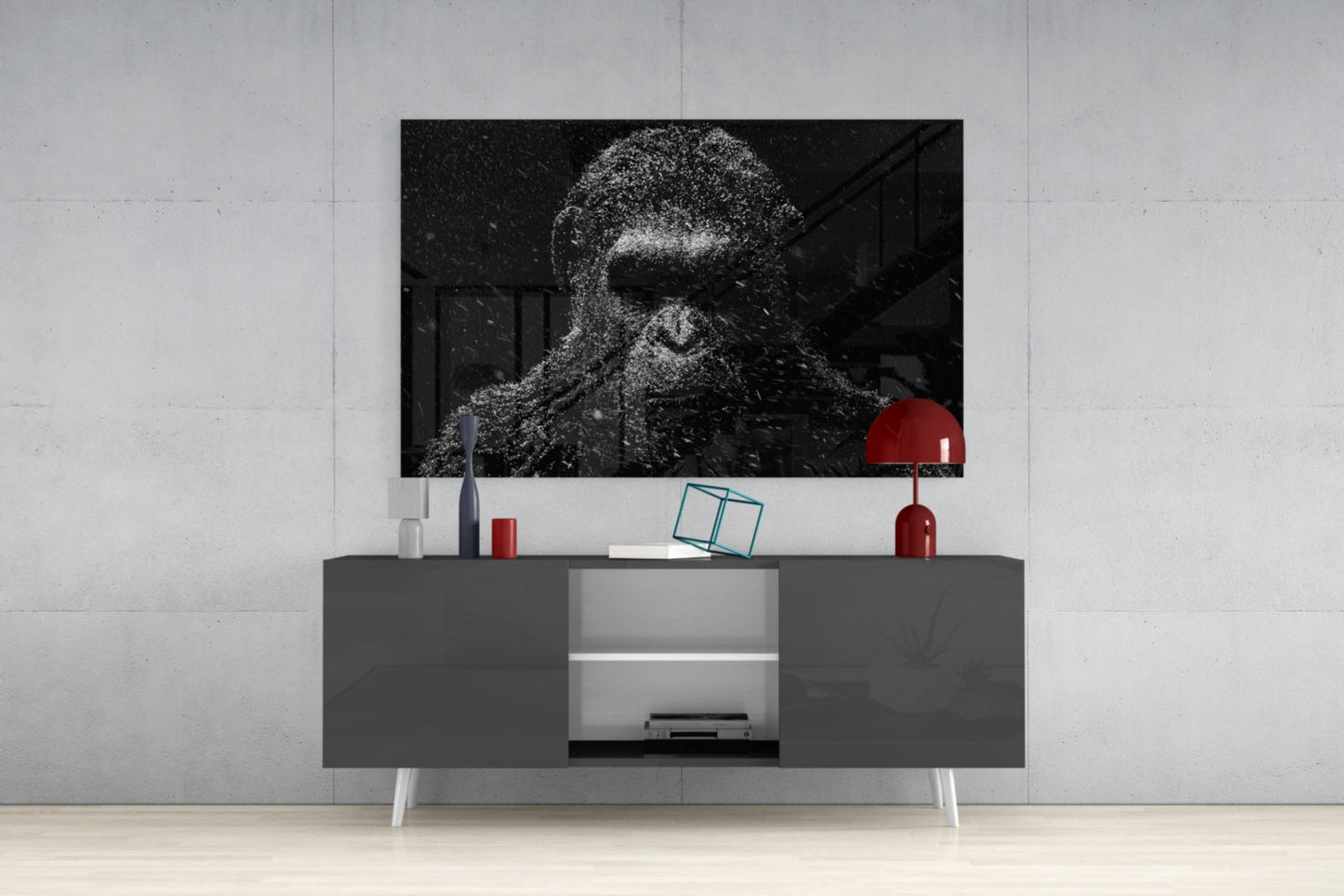 Dark Gorilla In Silver Rain Glass Wall Art