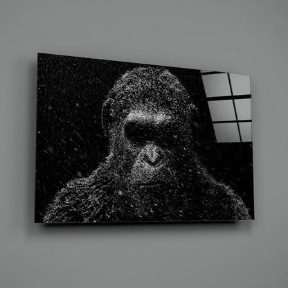 Dark Gorilla In Silver Rain Glass Wall Art