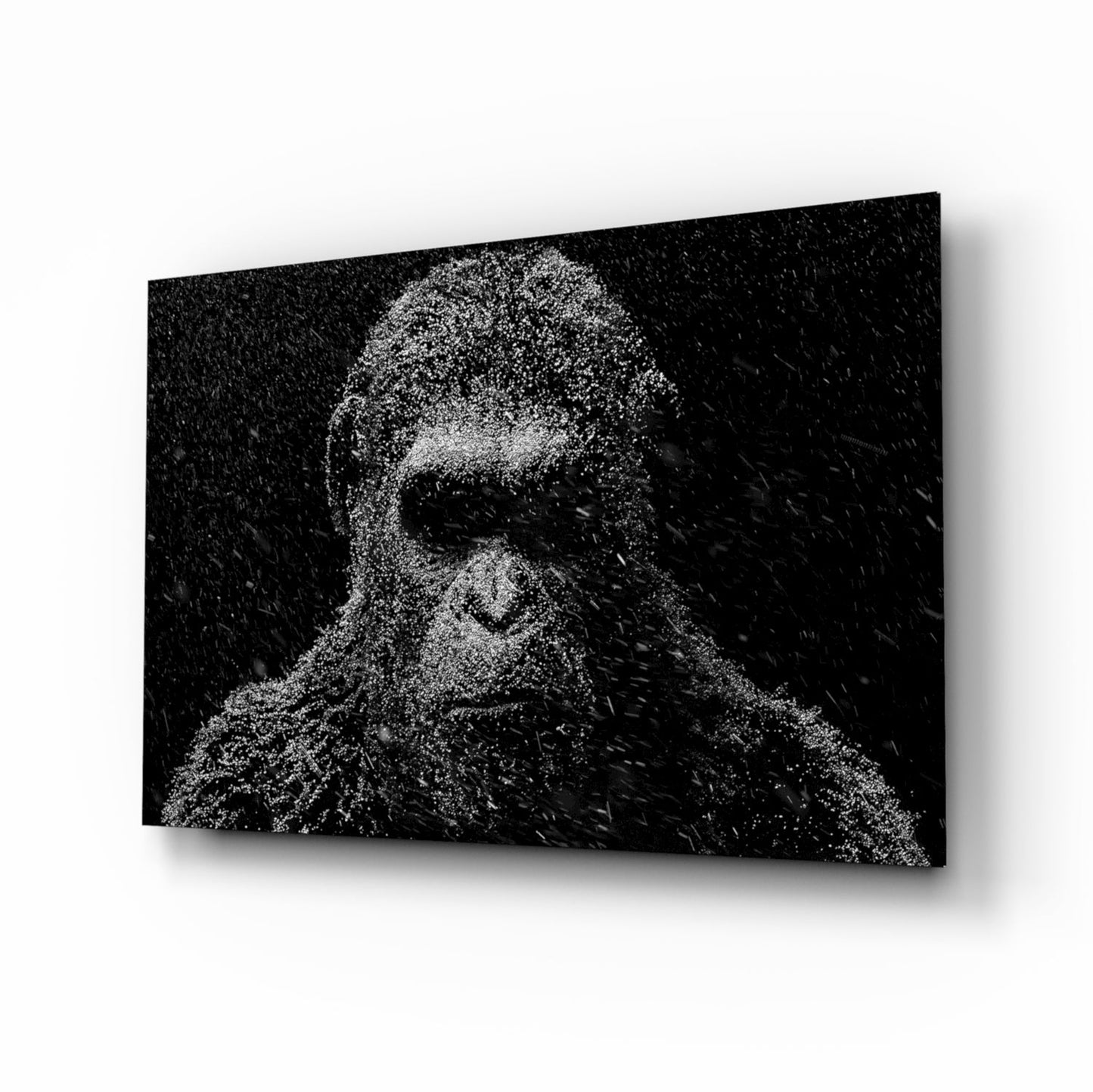 Dark Gorilla In Silver Rain Glass Wall Art